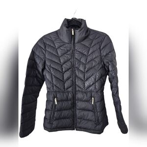 Michael Kors Black / Gold Tone Chevron Packable Down Coat Jacket Women's